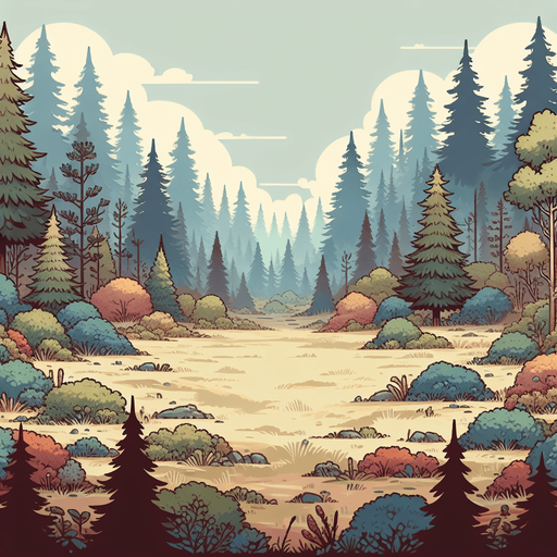 open forest.
Single Game Texture. In-Game asset. 2d. Blank background. High contrast. No shadows.
