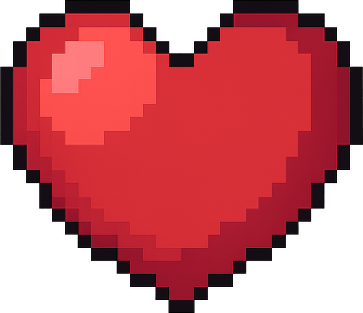 Un corazón rojo pixelart. Pixelart. No background. Transparent background. Blank background.  2d. In-Game asset. flat