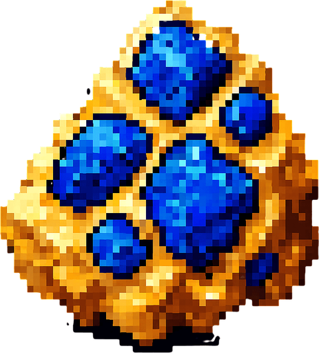 mineral de oro con lapizlazuli incrustado.
In-Game asset.  2d.  High contrast.  No shadows. pixelart