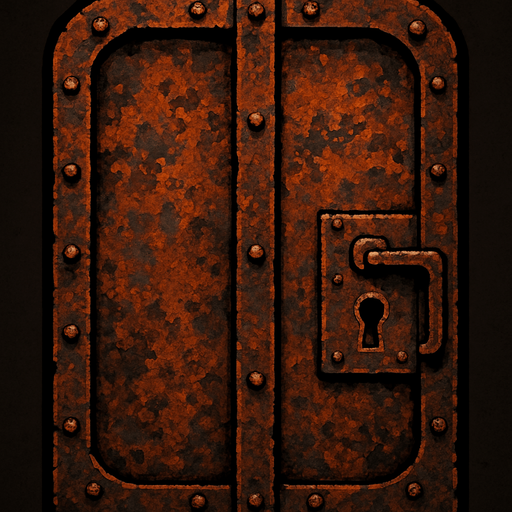 rusted iron door.
In-Game asset.  2d.  High contrast.  No shadows