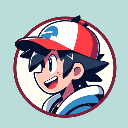 Generate a circular profile picture of Ash Ketchum from Pokémon, smiling..