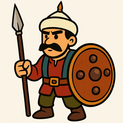 Animasyon çizgi dizi tarzında kalkanlı osmanlı askeri.Kalkanları büyük olsun
In-Game asset.  2d.  High contrast.  No shadows