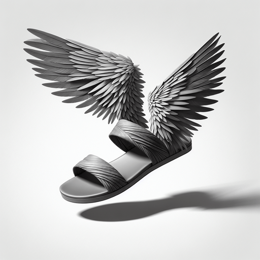Sandal flying with wings.
Single Game Texture. In-Game asset. 2d. Blank background. High contrast. No shadows.