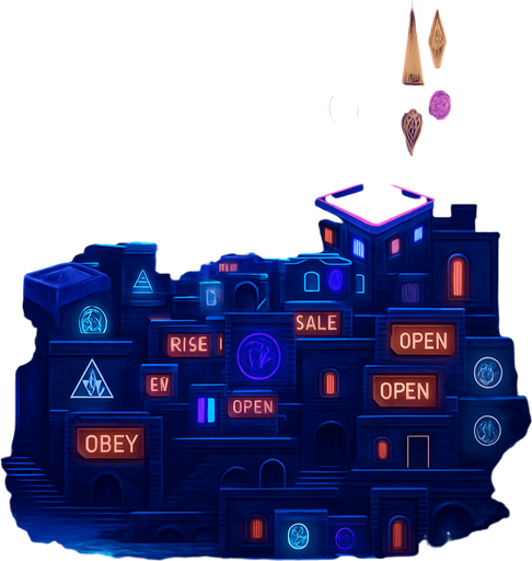 Expand on both sides landscape orientation neon cyberpunk metropolis world sidescrolling platformer futuristic holograms skyline jewel-tones forest cosmos ocean subterranean glowing simulation projection fantasy sci-fi background