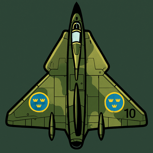 Saab 35 Dakem fighter..
In-Game asset.  2d.  High contrast.  No shadows. Top down view