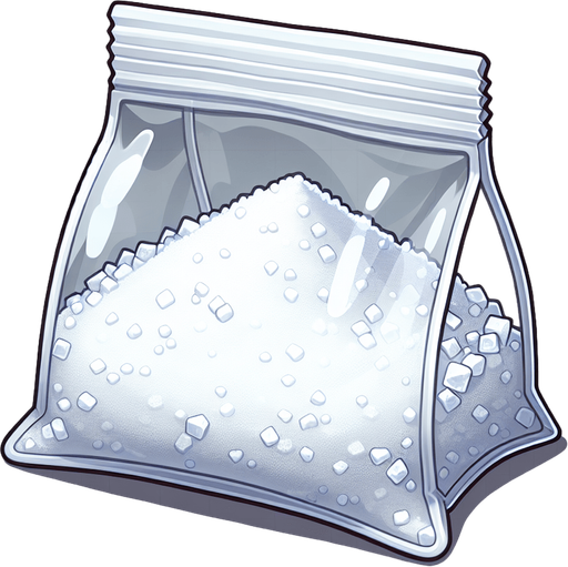 sugar in a bag. Single Game Texture. In-Game asset. 2d. Blank background. High contrast. No shadows.