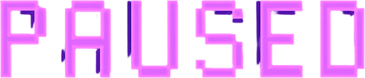 A minimalist pixel art "Paused" menu screen in vertical format (2048x2732), with a retro DJ/bar theme. At the top center, the word "PAUSED" in large, glowing purple pixel letters. The rest of the screen should be clean and dark, with subtle lighting or atmospheric effects suggesting a nightclub or DJ booth. Leave the central and lower space empty for placing UI buttons (Resume, Restart, Settings, Main Menu). Smooth, moody pixel background, matching a futuristic arcade vibe..
In-Game asset.  2d.  High contrast.  No shadows