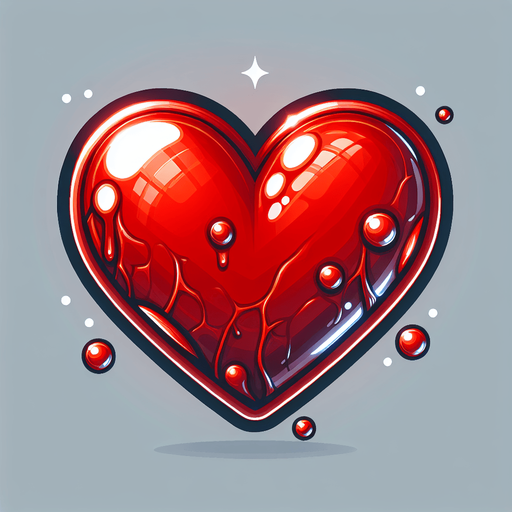 Heart illustration red shinny.
Single Game Texture.  2d.  Blank background.  High contrast.  No shadows
