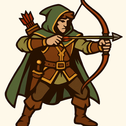 לוחם עם חץ וקשת מהאגדות.
In-Game asset.  2d.  High contrast.  No shadows