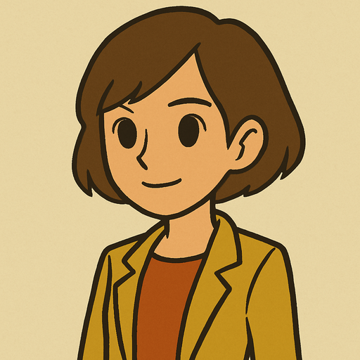 18yo girl with short brown hair professor Layton game style.
In-Game asset.  2d.  High contrast.  No shadows