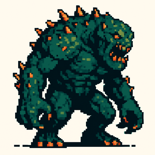 monster giant, pixel art, no background.
In-Game asset.  2d.  High contrast.  No shadows