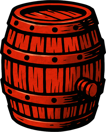 un barril rojo de era medieval.
In-Game asset.  2d.  High contrast.  No shadows