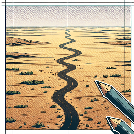 A plain in a comic style with a dirt road with 4 turn staring to top to the botom see from a top and 50 meter high view Single Game Texture. In-Game asset. 2d. Blank background. High contrast. No shadows.