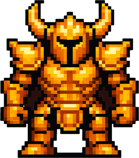 boss düşman altın zırh pixel art.
In-Game asset.  2d.  High contrast.  No shadows