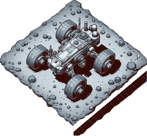 vertical gray top down image mars scifi rover.
Single Game Texture.  In-Game asset.  2d.  Blank background.  High contrast.  No shadows
