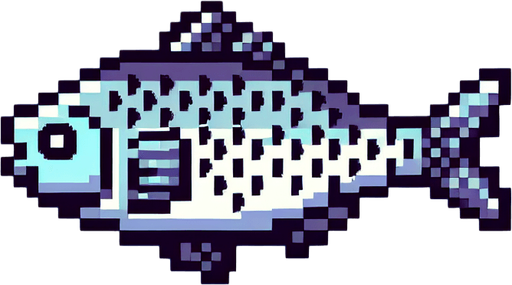 8-bit profile of fish for arcade game.
Single Game Texture. In-Game asset. 2d. Blank background. High contrast. No shadows.