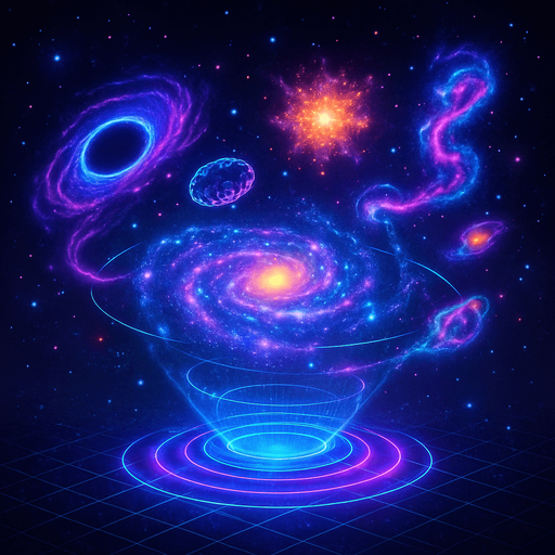 3d hologram neon cyberpunk starlight magick galaxy overlay projection asteroid starfield  magical dimension videogame Map outerspace magical mystical cosmic colorful glowing scene blackholes supernovas nebulas galaxies universe background scene