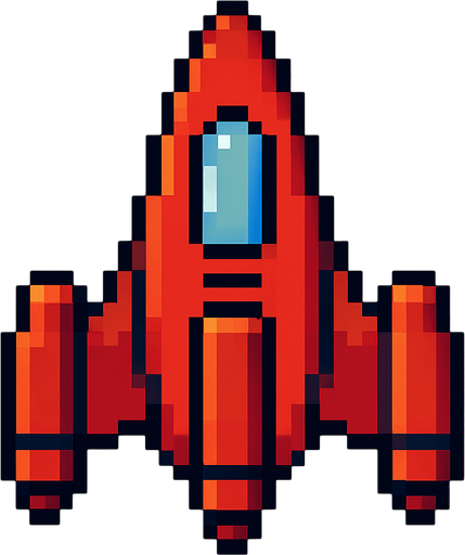 Pixel art Spaceship.
In-Game asset.  2d.  High contrast.  No shadows