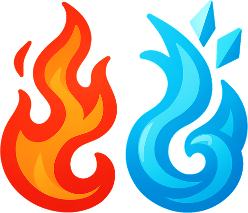 A Fire and Freeze Super Power 2D.
In-Game asset.  2d.  High contrast.  No shadows