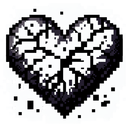 a blackened cracked heart, pixel art, no shadow

Single Game Texture. In-Game asset. 2d. Blank background. High contrast. No shadows.