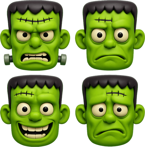 3D frankenstein Scary and funny cute face meme. different faces look. face only
In-Game asset.  3D.  High contrast.  No shadows