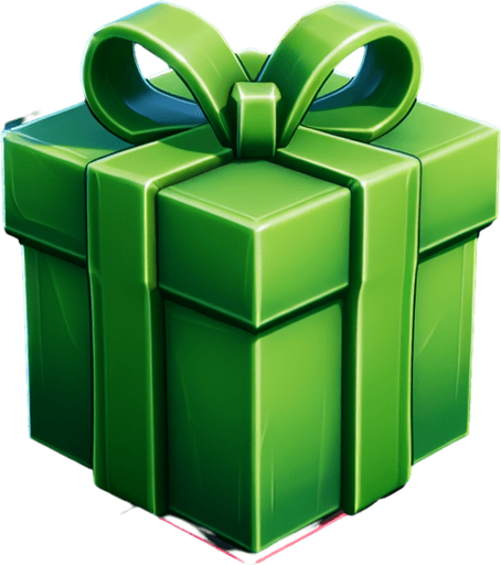 a christmas present green. plastic style. Single Game Texture. In-Game asset. 2d. Blank background. High contrast. No shadows.