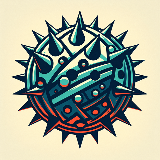 Una bola de pinchos.
Single Game Texture.  In-Game asset.  2d.  Blank background.  High contrast.  No shadows