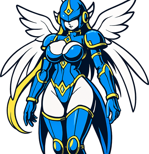 Ophanimon blue armor complete body sensual.
In-Game asset.  2d.  High contrast.  No shadows