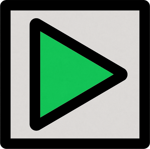 Un simbolo de continuar sin letras, como un triangulo.
In-Game asset.  2d.  High contrast.  No shadows
