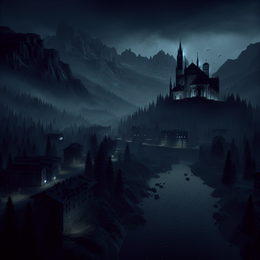 Arrière plan sombre d'horreur avec un angle vu depuis le haut.
2d. Blank background. High contrast. No shadows.