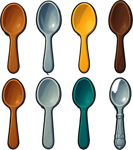 Pack of different spoons.
In-Game asset.  High contrast.  No shadows. 3D