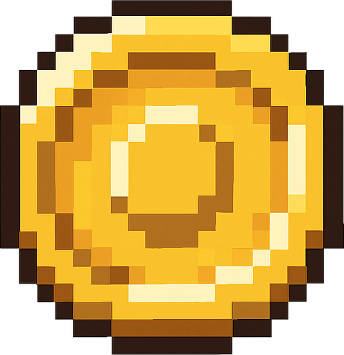 Pixel coin.
In-Game asset.  2d.  High contrast.  No shadows. Pixel