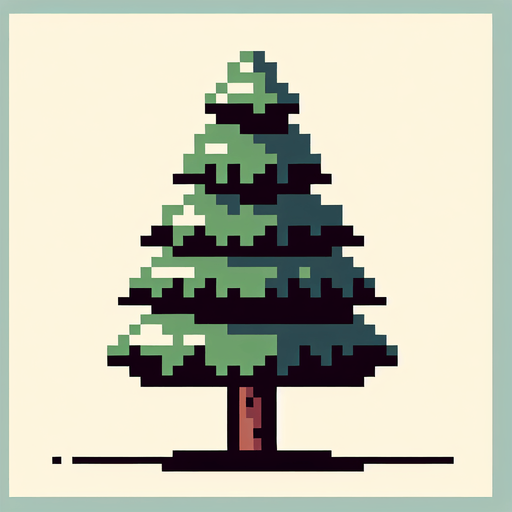 8-bit pine tree.
Single Game Texture. In-Game asset. 2d. Blank background. High contrast. No shadows.