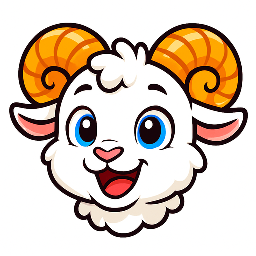Vibrant cartoon white baby ram face .
Game asset. 2d. Blank background. High contrast. No shadows.