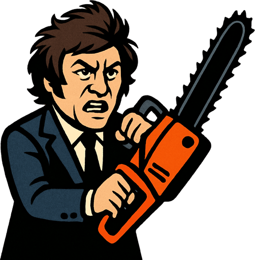 javier milei con motosierra.
In-Game asset.  2d.  High contrast.  No shadows