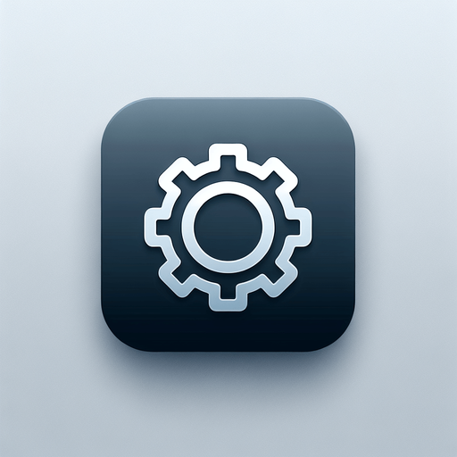 A square app store icon with rounded edges, designed for a Settings app. The icon features a simple gear symbol in the center, cleanly outlined with smooth lines. The background is a gradient of grey to dark blue, with a subtle glow around the gear, maintaining a modern and minimalistic aesthetic..
Single Game Texture. In-Game asset. 2d. Blank background. High contrast. No shadows.