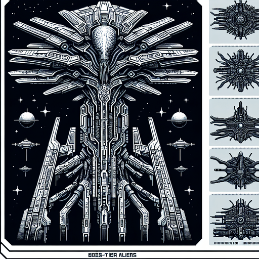 make a boss space alien ship.
Single Game Texture. In-Game asset. 2d. Blank background. High contrast. No shadows.