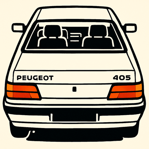 Beyaz Peugeot 405 arkasi ama yukaridan.
In-Game asset.  2d.  High contrast.  No shadows