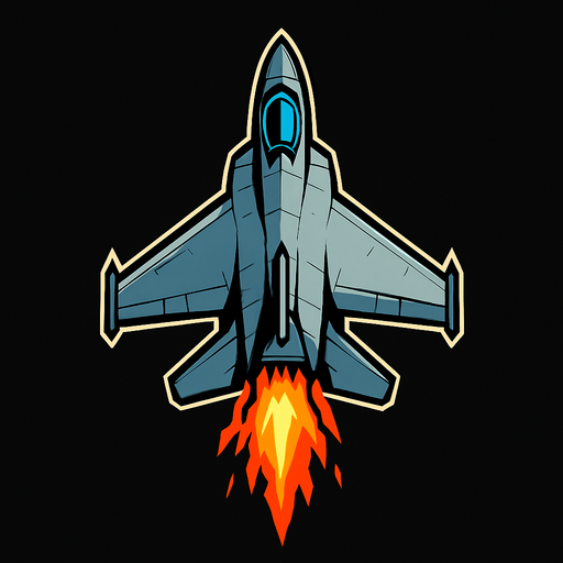 fighter jet up fire.
In-Game asset.  2d.  High contrast.  No shadows