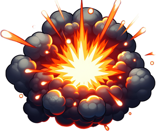 An explosion
Single Game Texture. In-Game asset. 2d. Blank background. High contrast. No shadows.