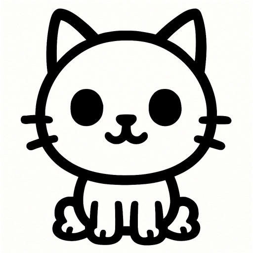 Un gato blanco con ojos y boca negra sin cuerpo solo la cabeza circular con sus orejas y sus 4 patitas estilo caricatura.
In-Game asset.  2d.  High contrast.  No shadows