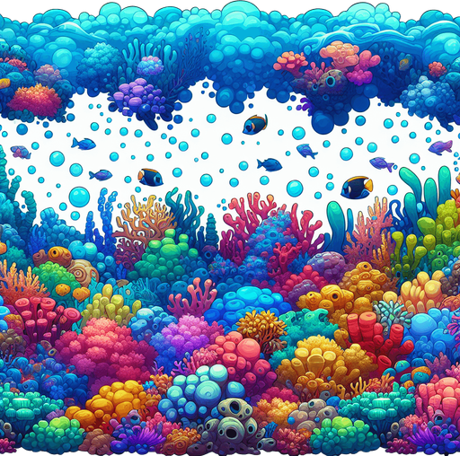 A colorful underwater coral reef background. Cartoon
Single Game Texture.  In-Game asset.  2d.  Blank background.  High contrast.  No shadows