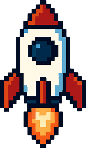 rocket pixel.
In-Game asset.  2d.  High contrast.  No shadows