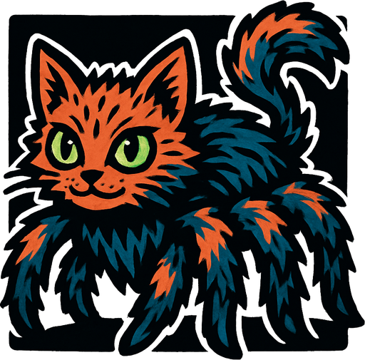 Chat (animal) a la fourrure araignées.
In-Game asset.  2d.  High contrast.  No shadows