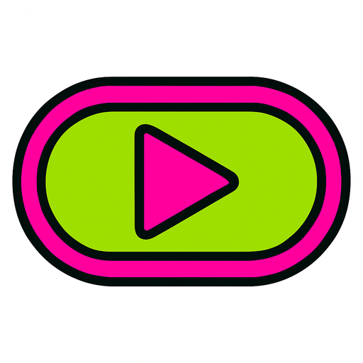 Boton de play de color verde y rosa.
In-Game asset.  2d.  High contrast.  No shadows