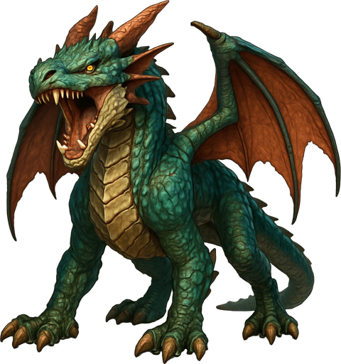 Different standing dragons on four legs, looking down. HD colors. the dragon is opened mouth like he is ready to shout. 
Single Game Texture. In-Game asset. 3D. Blank background. High contrast. No shadows.