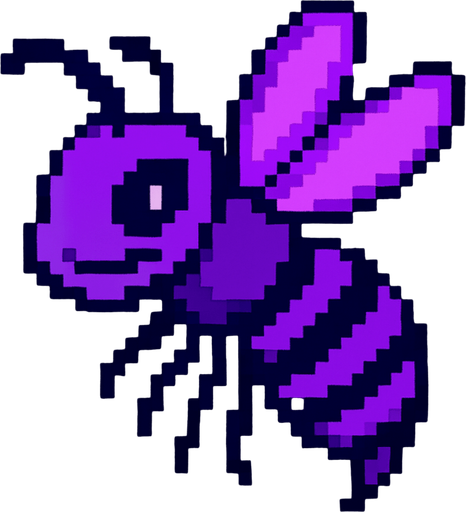 Genera una imagen de una avispa no terroríficas, pixel y que sean moradas. Que sea corrupta
In-Game asset.  2d.  High contrast.  No shadows