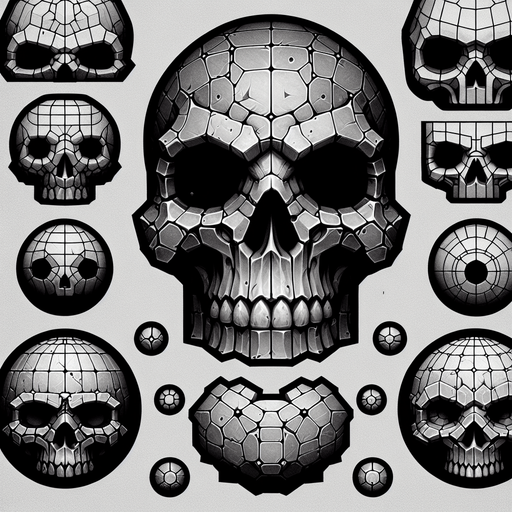 Skull.
Single Game Texture. In-Game asset. 2d. Blank background. High contrast. No shadows.