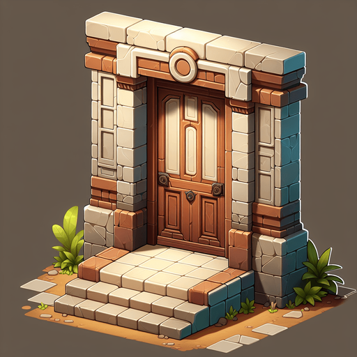 A door.
Single Game Texture.  In-Game asset.  2d.  Blank background.  High contrast.  No shadows