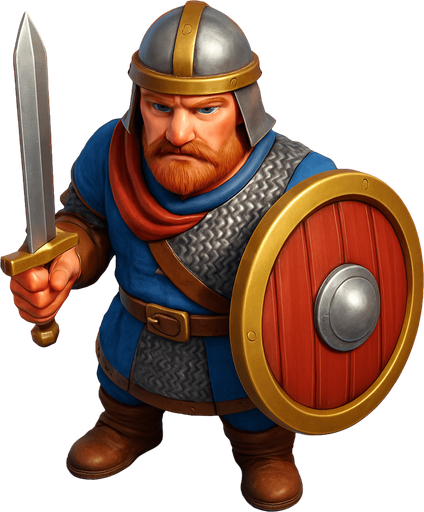 Kılıç ve kalkanlı çağı saldırı askeri, Gerçekçi, kuş bakışı görünüm, yazısız..
In-Game asset.  High contrast.  No shadows, renkli 3d olsun.